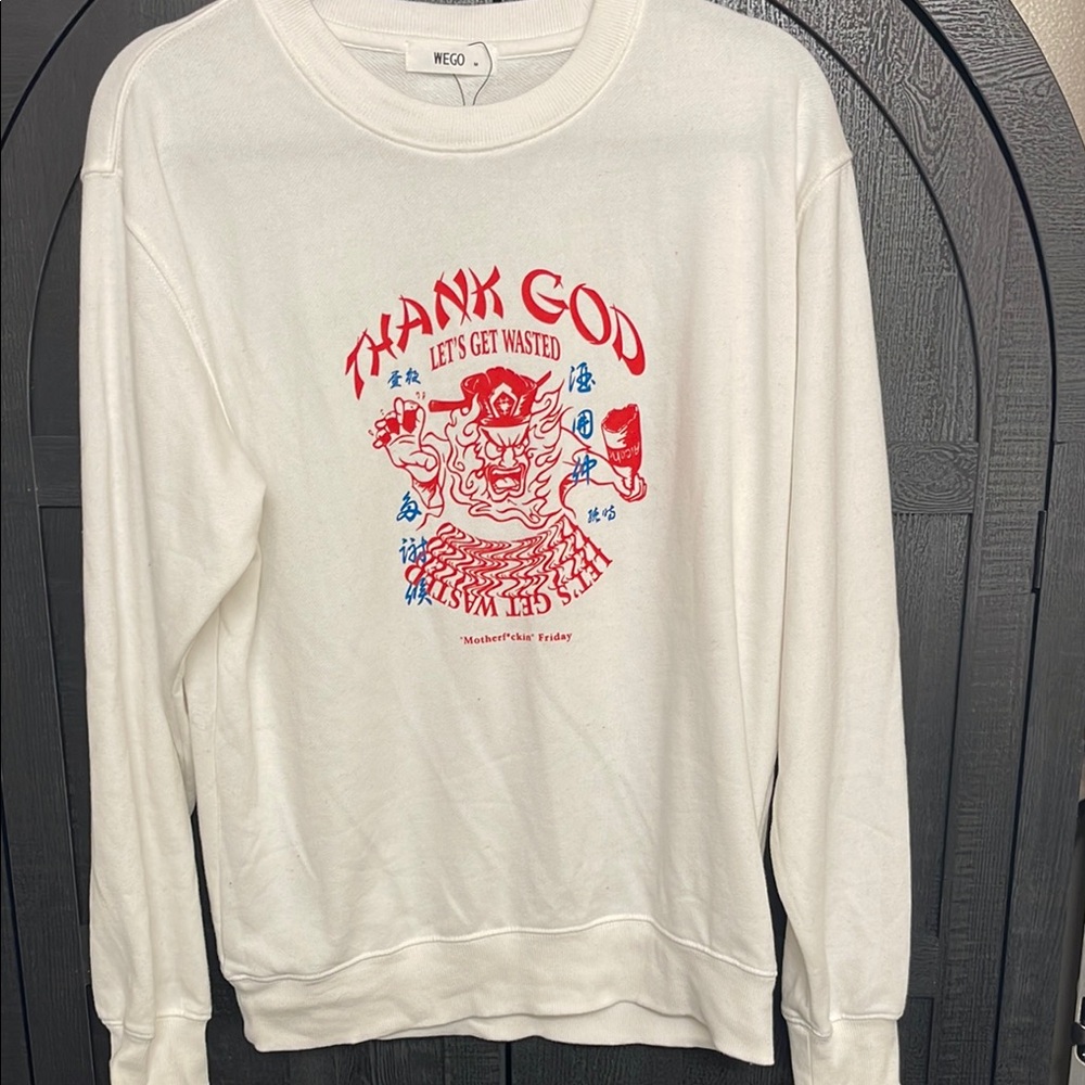 WEGO White Graphic Crewneck Sweater